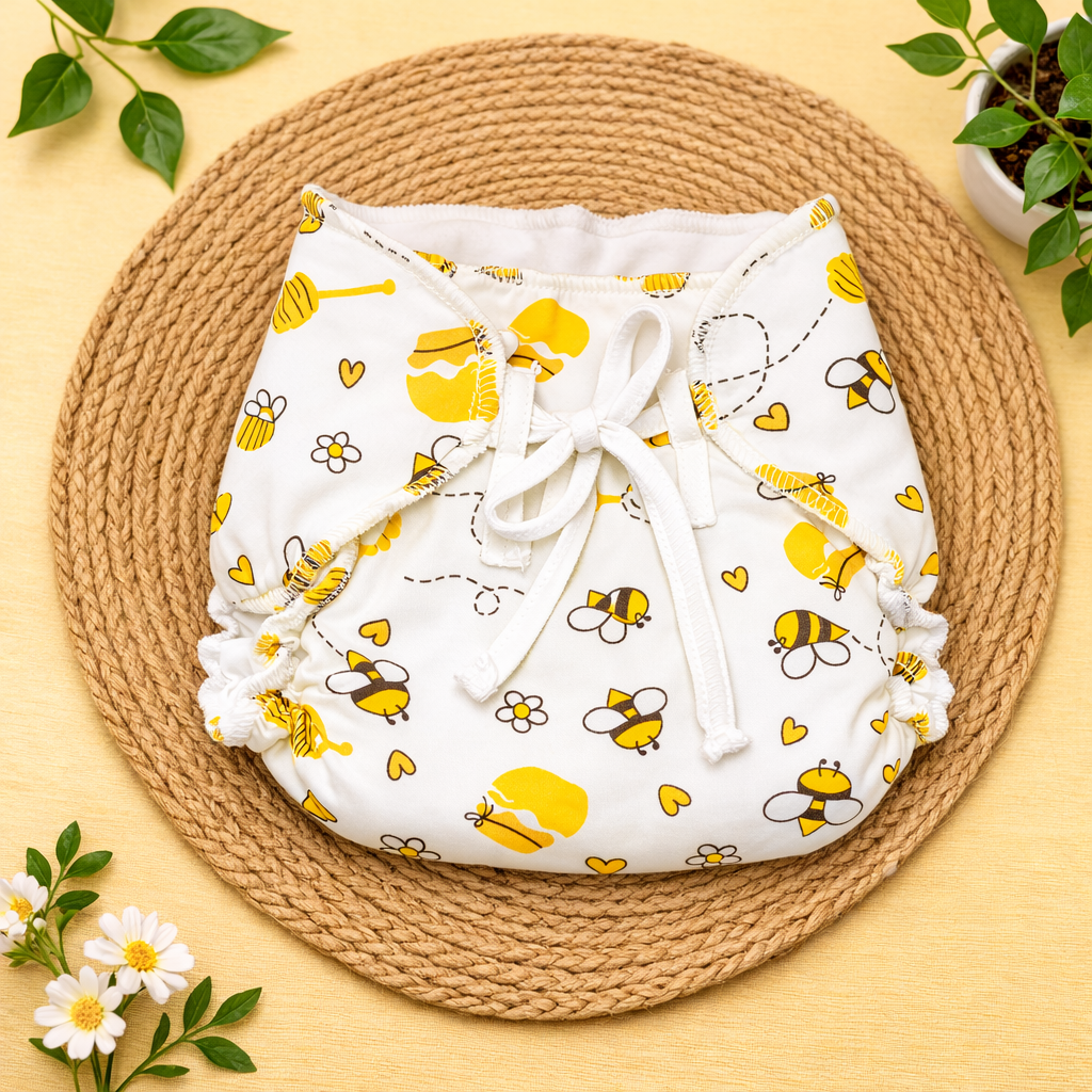 Dry Feel Langot for Newborns (0-6 Months)-white homey bee code: nbe, diaper-Knitted Cotton